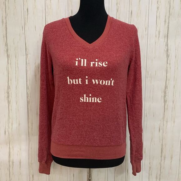 Wildfox red white baggy beach jumper I'll rise but I won't shine XS NWOT - Picture 2 of 6